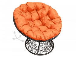 Кресло Папасан пружинка с ротангом каркас чёрный-подушка оранжевая