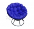 Кресло Папасан пружинка без ротанга каркас черный-подушка синяя